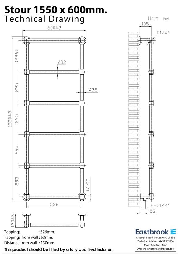 Eastbrook Traditional Towel Rail Eastbrook Stour Vertical Traditional Heated Towel Rail in Matt Black