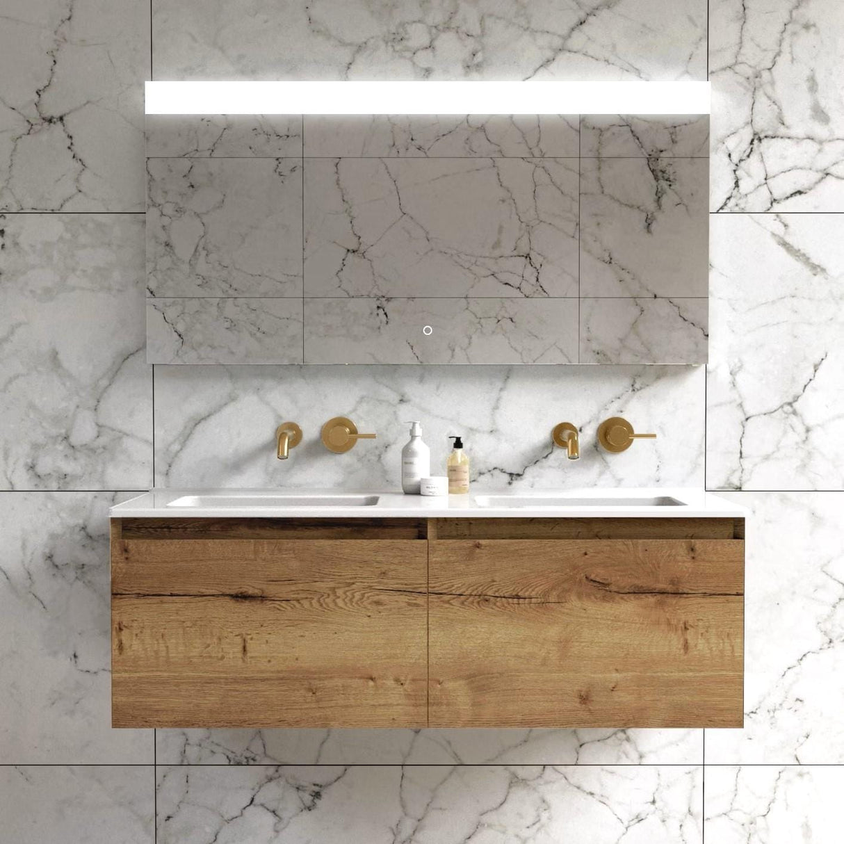 Saneux Wall Mounted Vanity Unit Saneux Uni Vanity Unit With Double Basin - 1200 x 470mm - Two Drawer - Wall Mounted