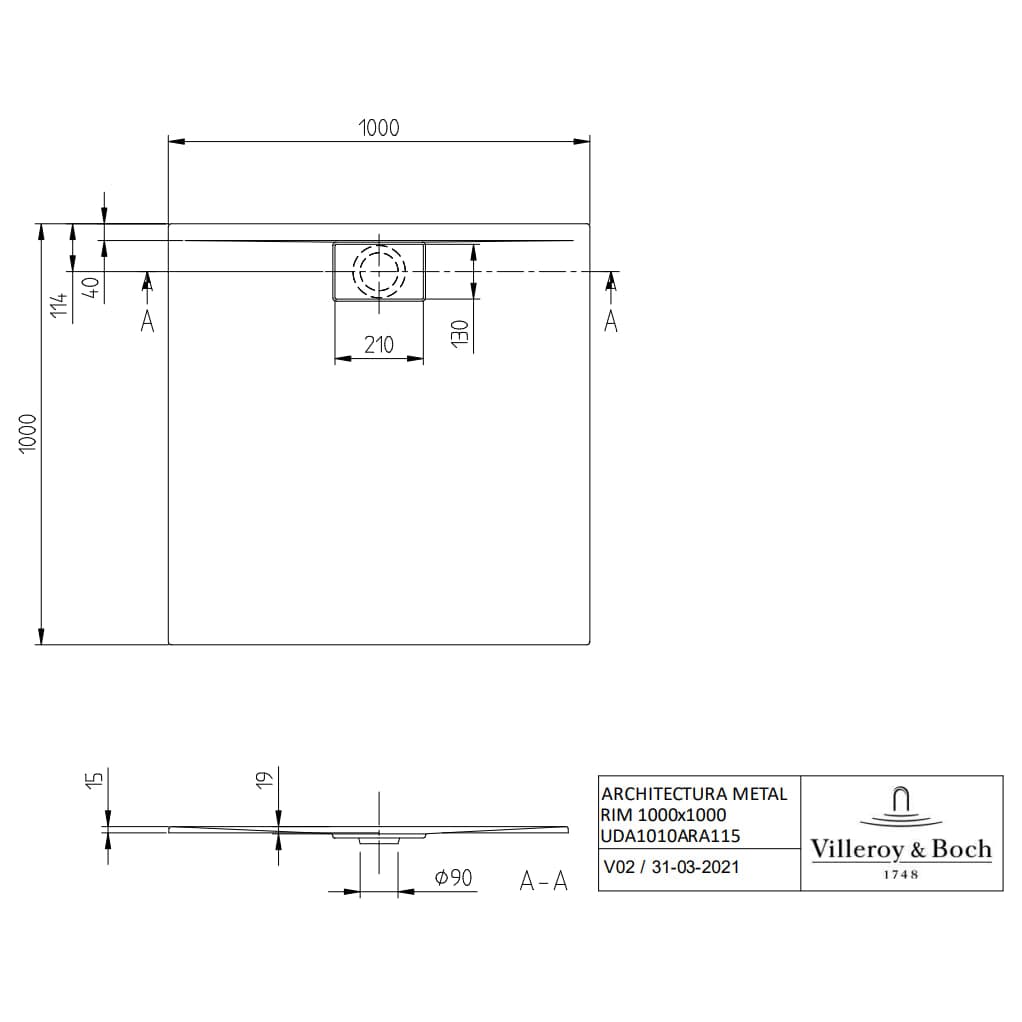 Villeroy & Boch Square Shower Tray Villeroy & Boch Architectura Metalrim Square Shower Tray in Alpin White