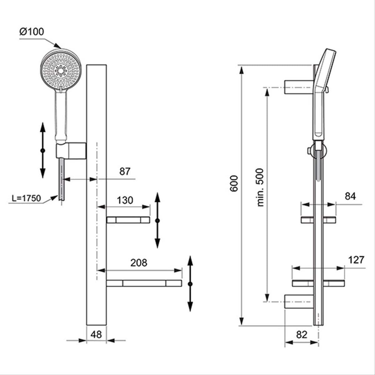 Ideal Standard Shower Riser Rail Ideal Standard Ceratherm ALU+ Rigid Riser Rail with Handset and Shelves