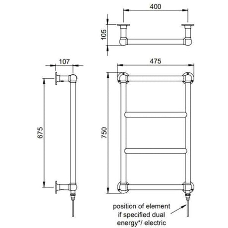 Vogue Traditional Towel Rails Central Heating Vogue Vintage Traditional Straight Towel Radiator - 750 x 475mm - Chrome