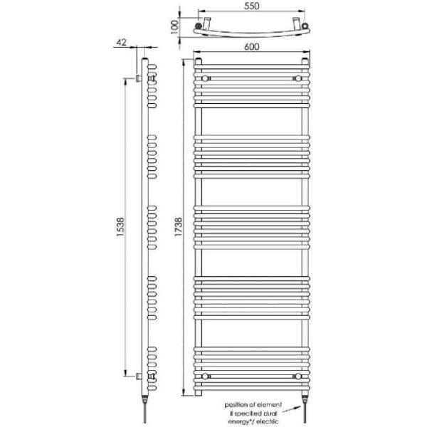 Vogue Designer Towel Radiator Vogue Melody Curved Designer Towel Radiator in Chrome