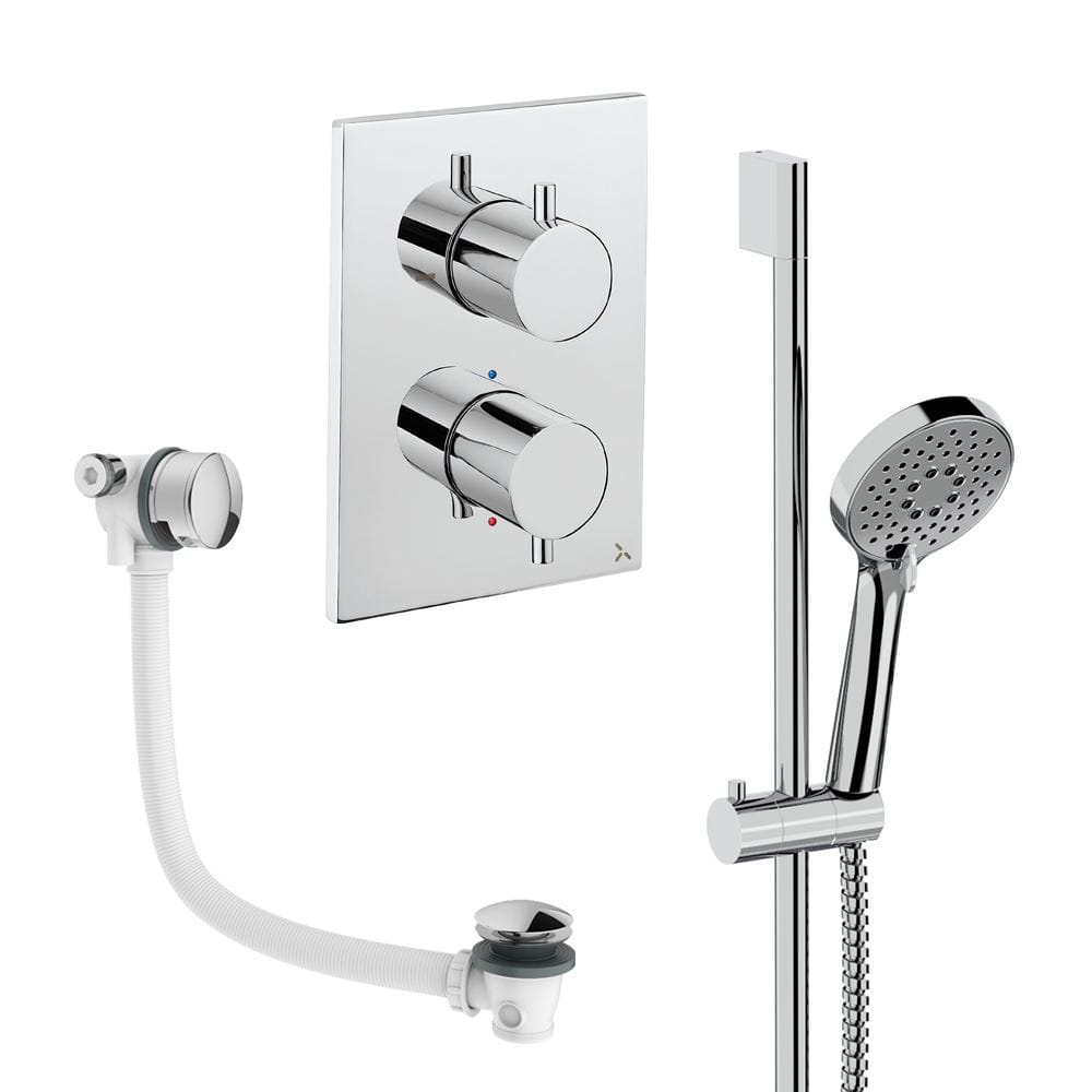 UK Bathroom Store Concealed Shower Set Chrome Crosswater Crossbox Shower Set 6 - 2 Outlet with Riser Rail Kit and Overflow Bath Filler Waste
