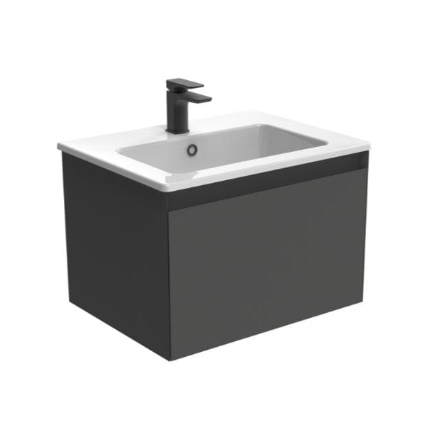 Saneux Wall Mounted Vanity Unit Matte Anthracite / 1 Hole Saneux Uni Vanity Unit With Basin - 600 x 470mm - One Drawer - Wall Mounted