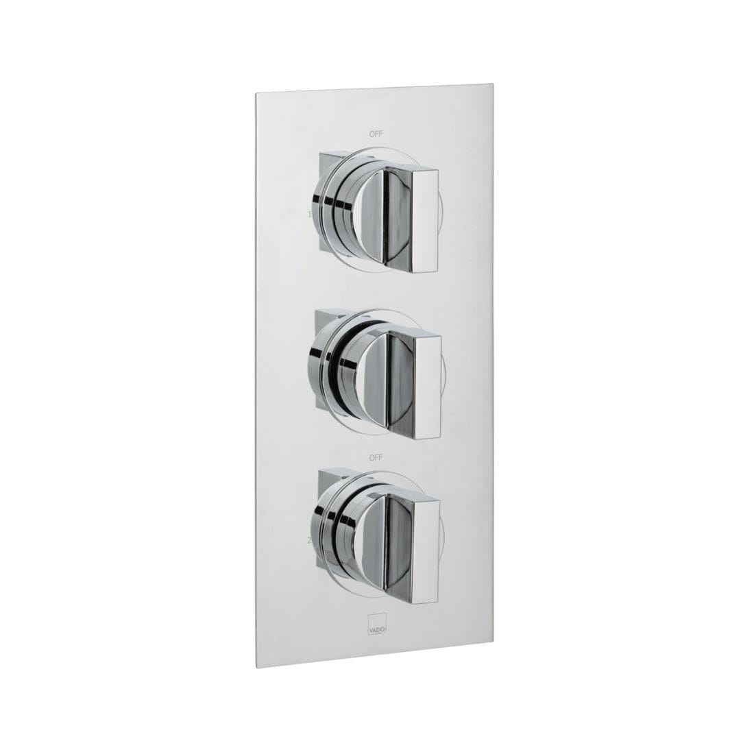 VADO Concealed Shower Valve Vado Notion 2 Outlet 3 Handle Vertical Thermostatic Shower Valve in High Shine Polished Chrome
