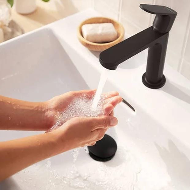 Hansgrohe Mono Basin Tap Hansgrohe Rebris S Single Lever Basin Mixer 110 With Pop-Up Waste Set in Matt Black
