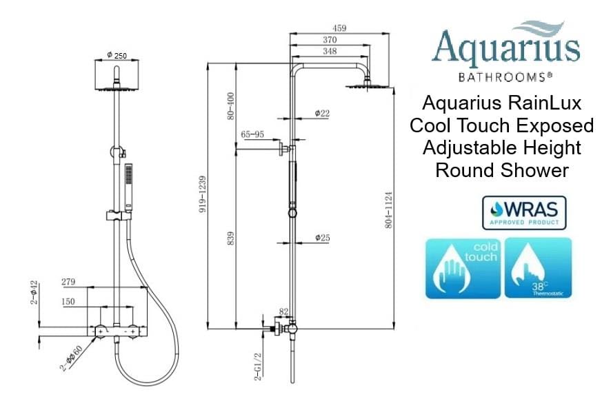 Aquarius Bathrooms Exposed Shower Set Aquarius RainLux Cool Touch Adjustable Round Exposed Shower Valve and Kit