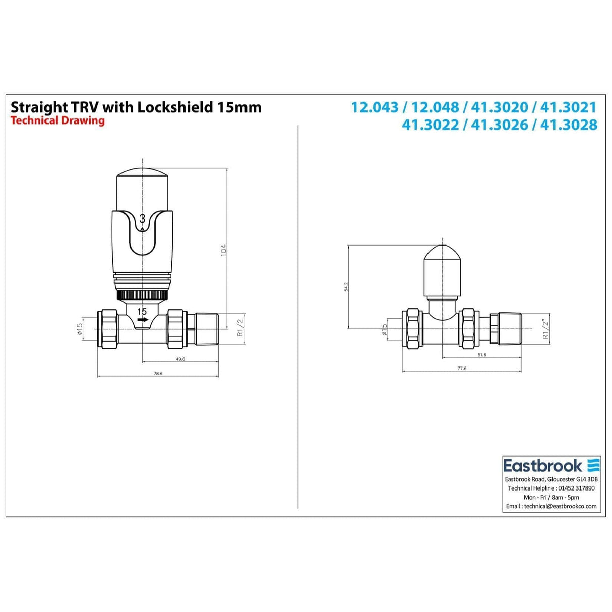 Eastbrook Radiator Valve Eastbrook Straight Thermostatic Radiator Valve with Lockshield 15mm (Pair)