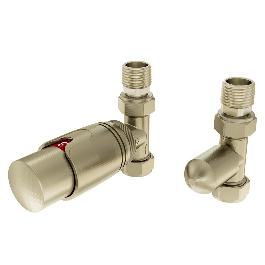 Eastbrook Radiator Valve Brushed Brass Eastbrook Straight Thermostatic Radiator Valve with Lockshield 15mm (Pair)