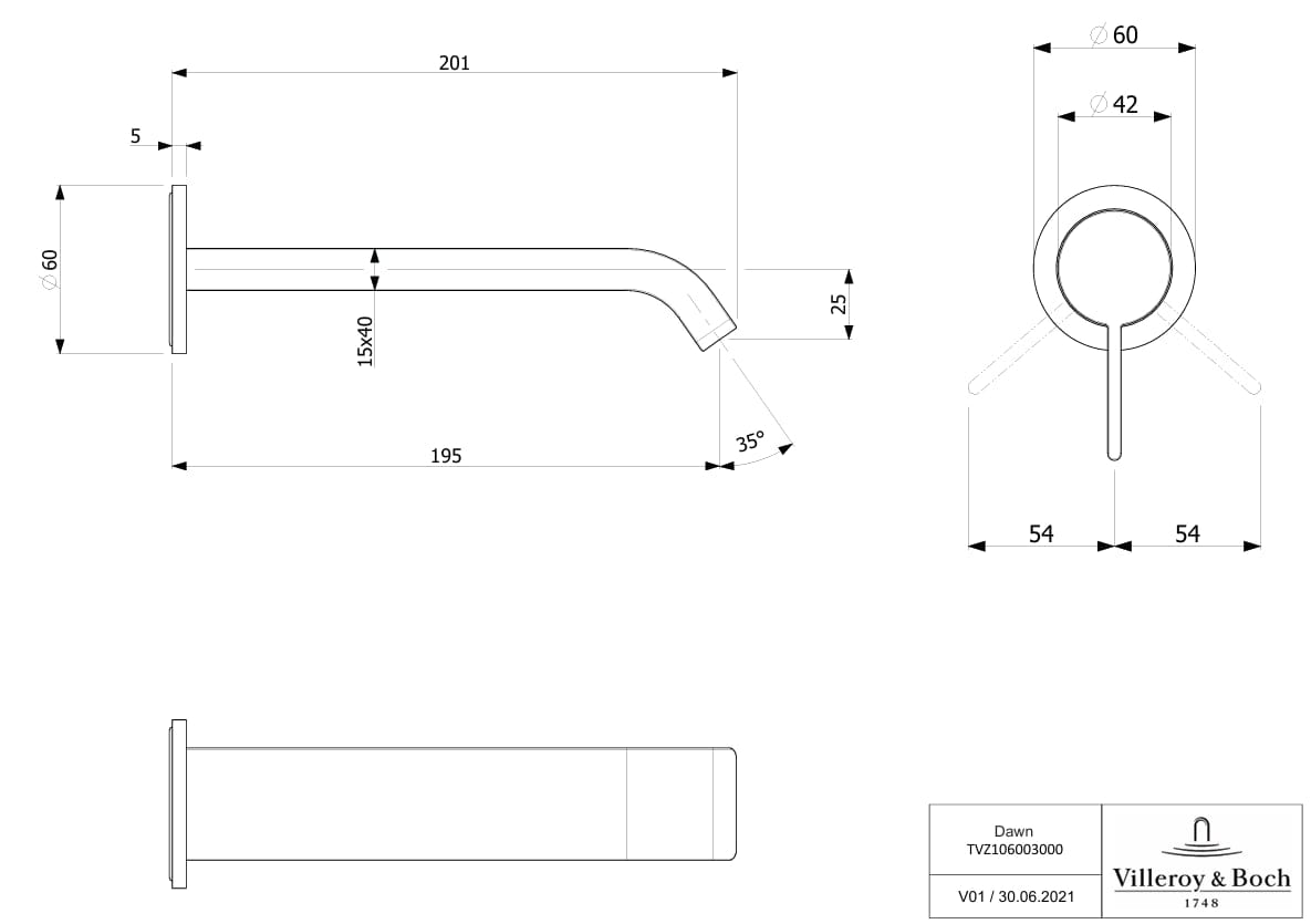 Villeroy & Boch Wall Mounted Basin Tap Villeroy & Boch Dawn Wall Mounted Single Lever Basin Mixer Tap