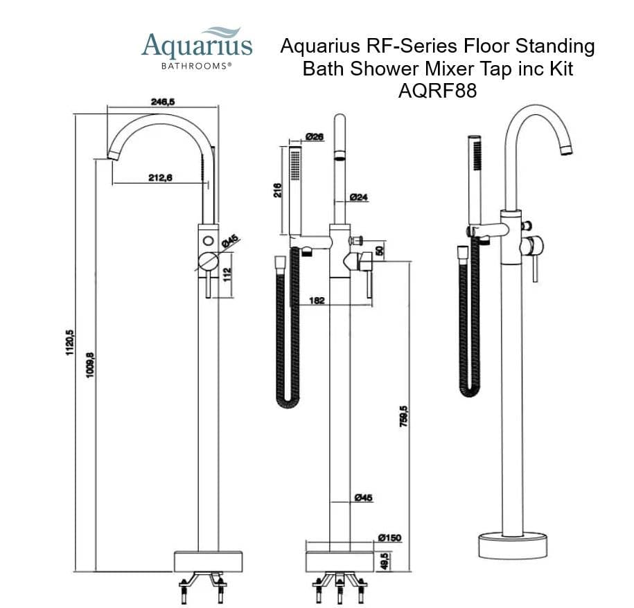 Aquarius Freestanding Bath Filler Aquarius RF-Series Floor Standing Bath Shower Mixer with Shower Kit