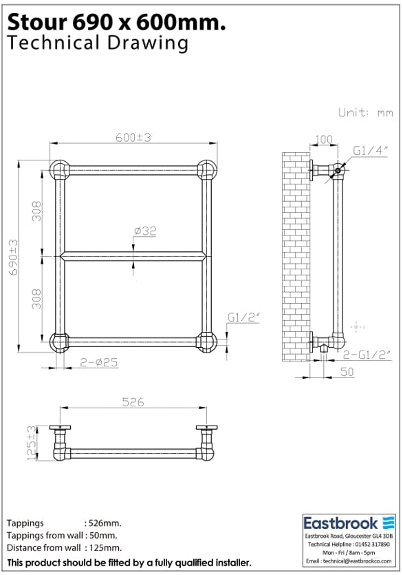 Eastbrook Traditional Towel Rail Eastbrook Stour Vertical Traditional Heated Towel Rail in Matt White
