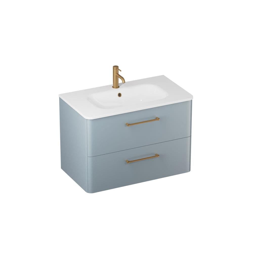 Britton Wall Mounted Vanity Unit Dusty Blue / 1 Tap Hole Basin / Brushed Brass Britton Camberwell Wall Mounted 800mm Vanity Unit with Basin or Worktop
