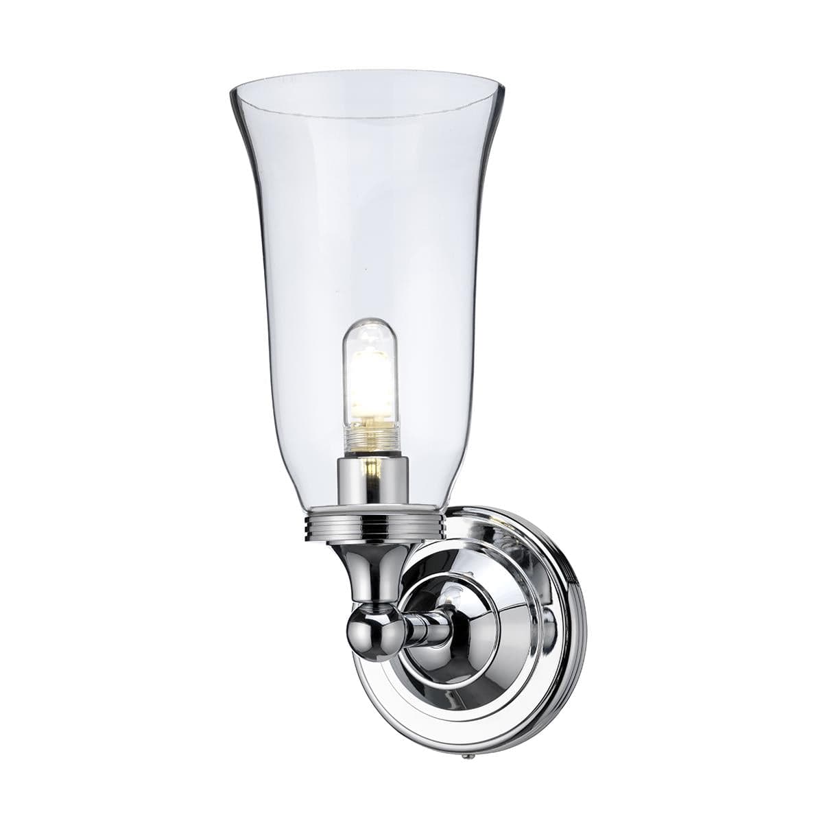 Burlington Bathroom Lighting Burlington LED Round Bathroom Wall Light With Chrome Base & Clear Glass Vase Shade