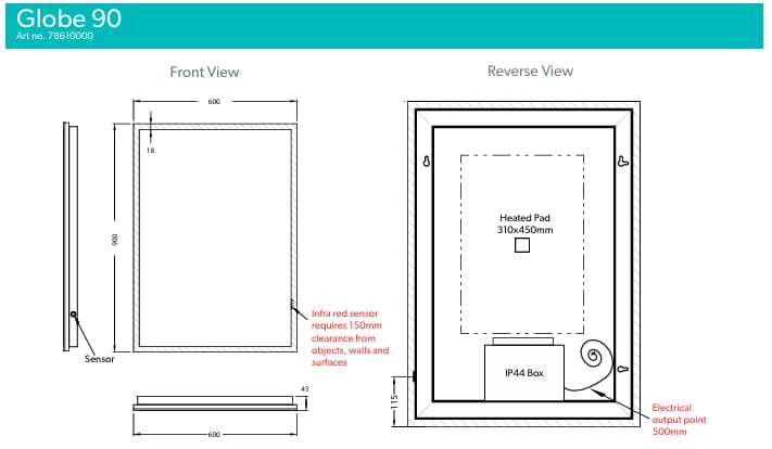 HiB Illuminated Mirror HiB Globe LED Illuminated Mirror