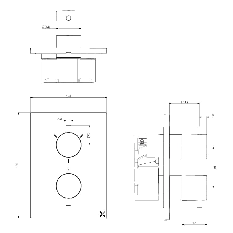 Crosswater Concealed Shower Valve Crosswater MPRO Crossbox 3 Outlet Trimset