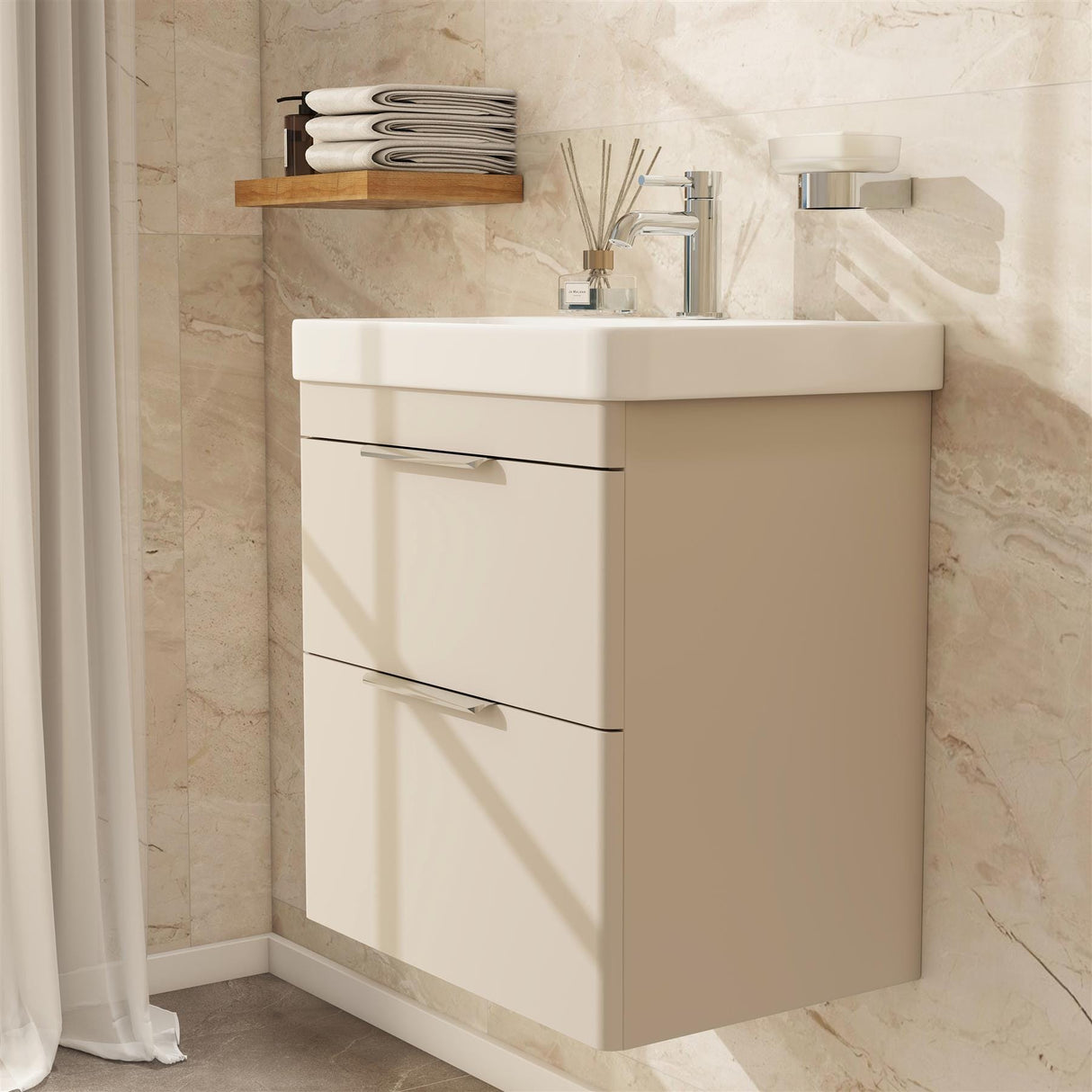 Imex Cloakroom Vanity Unit Imex Luna 550mm Wall Mounted Double Drawer Vanity Unit with Basin