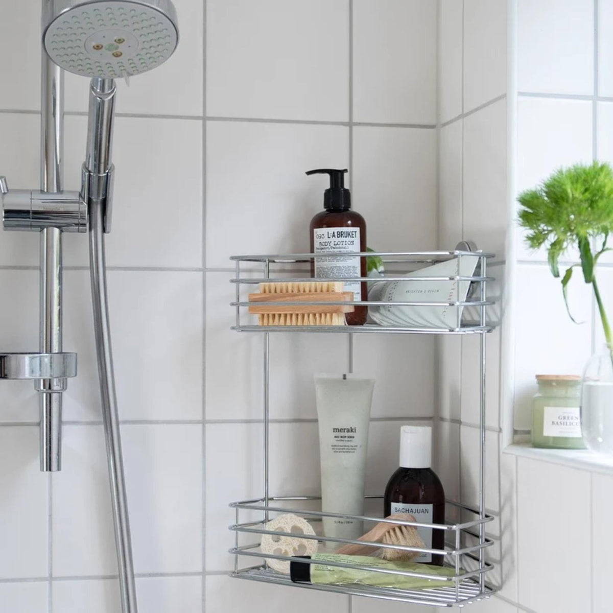 Smedbo Basket Smedbo Beslagsboden Frame Self-Adhesive Two Tier Corner Shower Basket