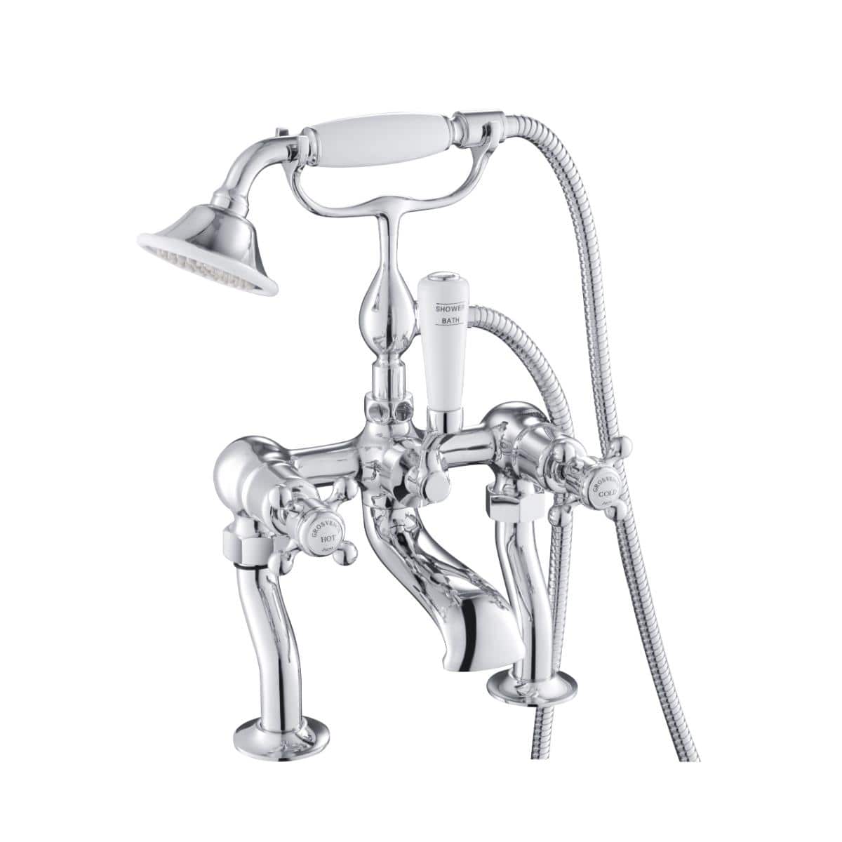 JTP Bath Shower Mixer Chrome JTP Grosvenor Cross Deck Mounted Bath Shower Mixer with Kit