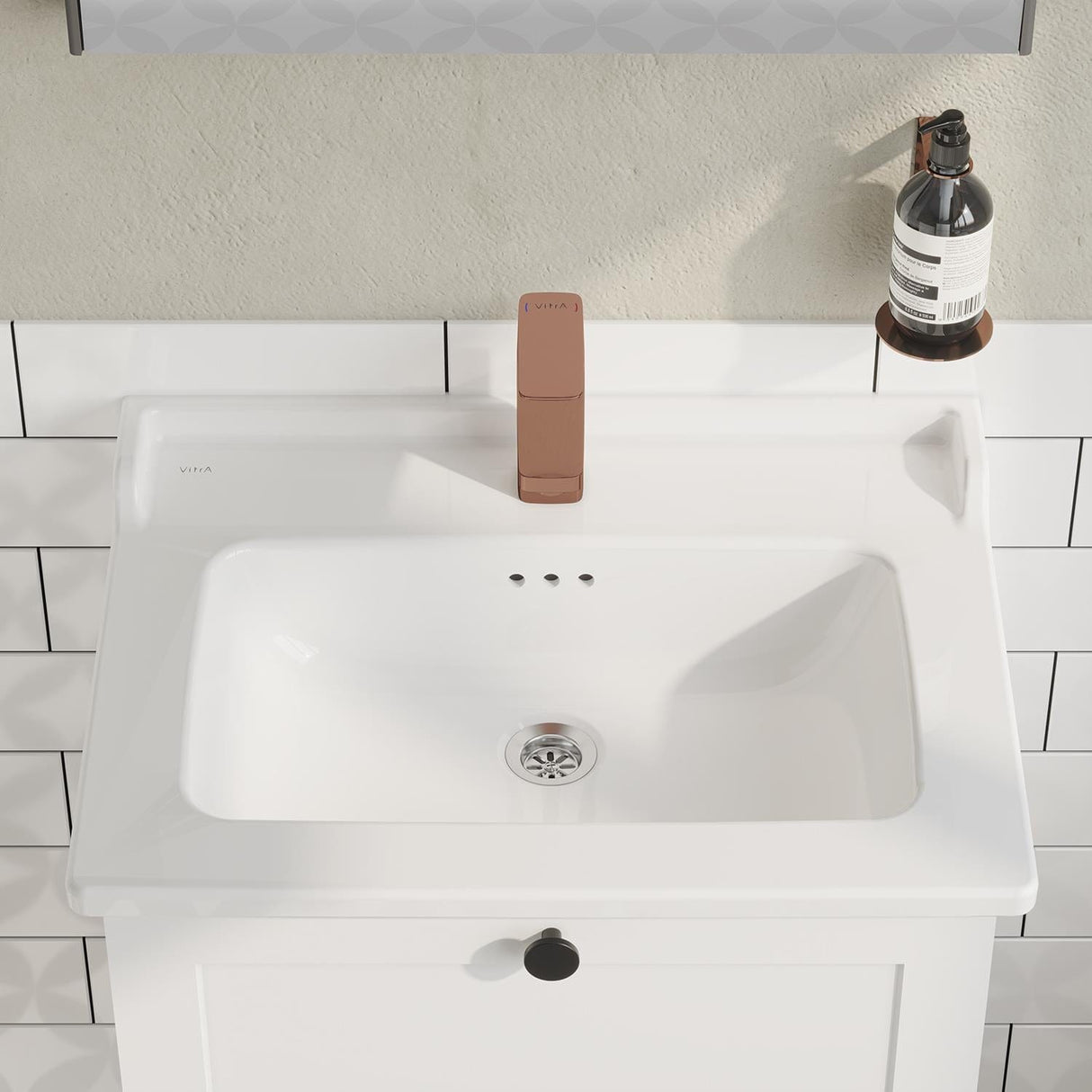 VitrA Wall Mounted Vanity Unit VitrA Root Classic Wall Mounted 2 Drawer 600mm Vanity Unit with One Tap Hole Basin