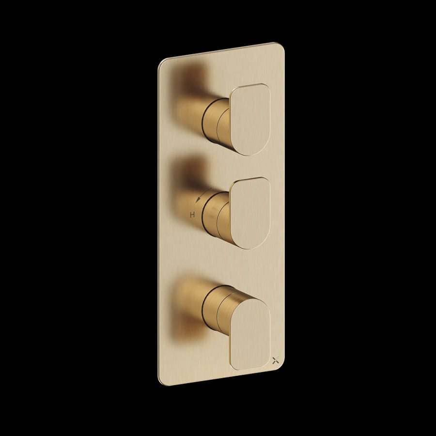 Crosswater Concealed Shower Valve Brushed Brass Crosswater Fuse 2 Outlet, 3 Handle Vertical Concealed Shower Valve
