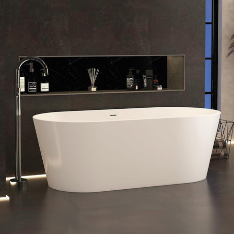 Imex Modern Freestanding Bath Imex Arco Slim Freestanding Bath with Overflow And Pop Up Bath Waste - 1700 x 800mm - White Gloss