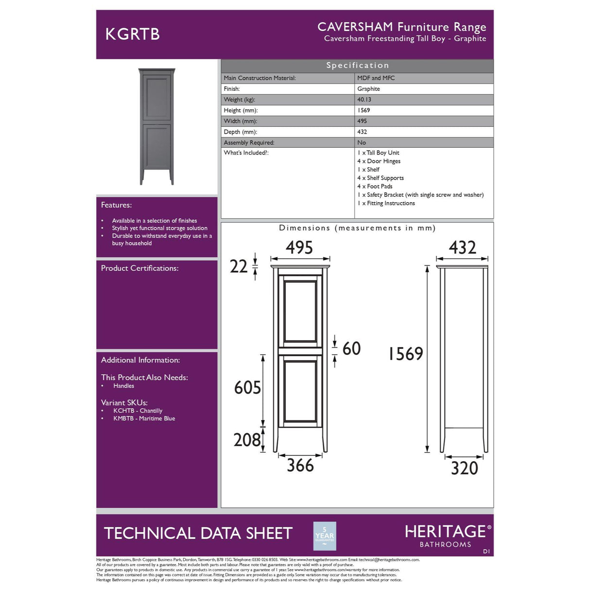 Heritage Caversham Freestanding Tall Boy