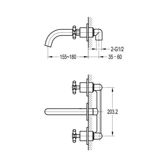 Flova Wall Mounted Basin Tap Flova XL 3 Hole Wall Mounted Basin Mixer Tap with Clicker Waste Set in Diamond Chrome