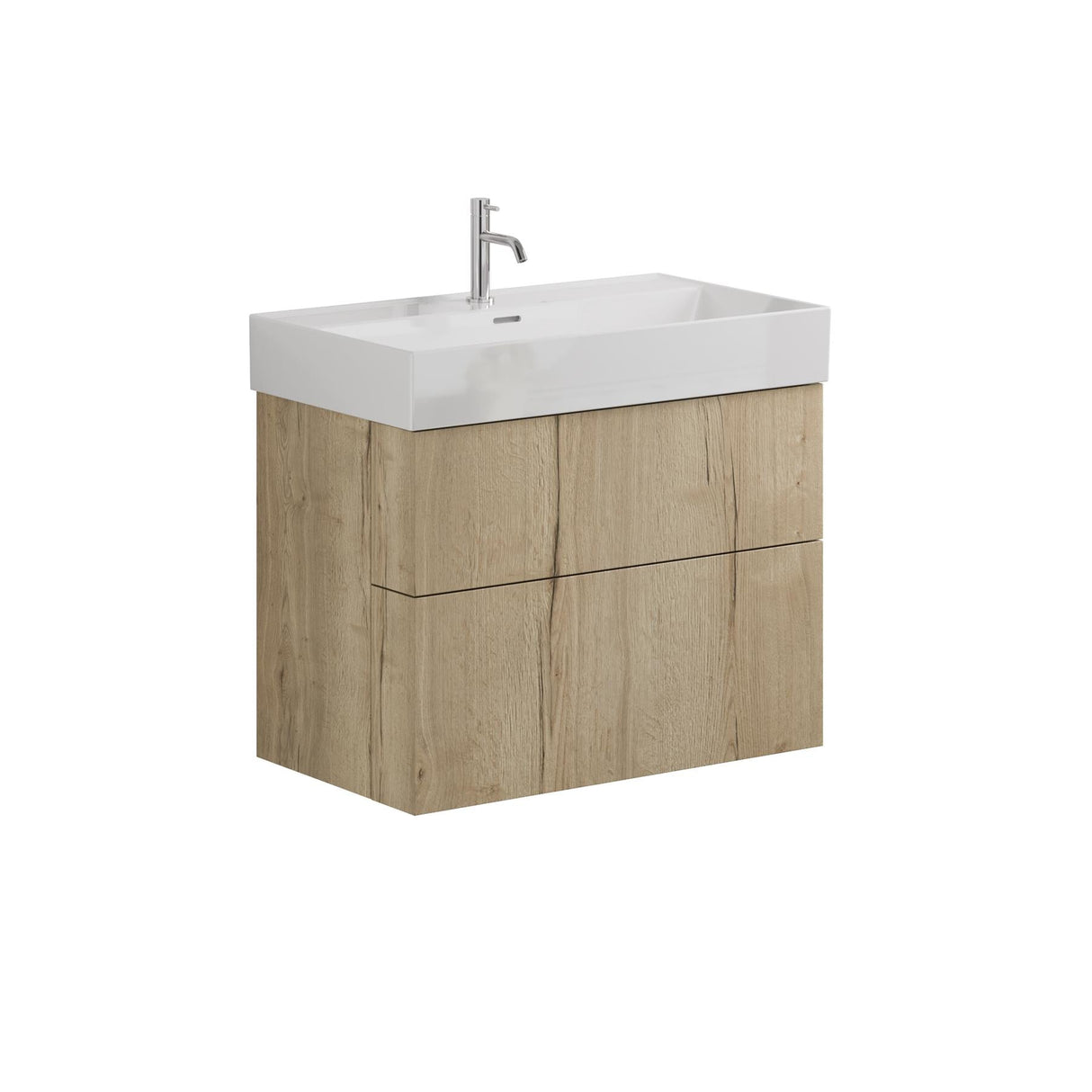 Crosswater Wall Mounted Vanity Unit Windsor Oak / 1 Hole Crosswater Avenue Vanity Unit with Basin - 800mm - Two Drawer - Wall Mounted