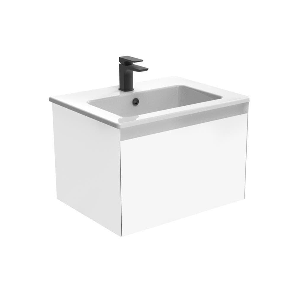 Saneux Wall Mounted Vanity Unit Matte White / 3 Hole Saneux Uni Vanity Unit With Basin - 600 x 470mm - One Drawer - Wall Mounted