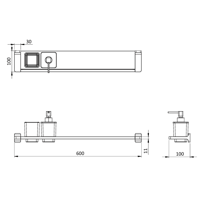 Crosswater Rotar Shelf, Soap Dispenser and Tumbler Holder
