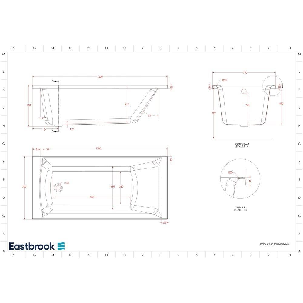 Eastbrook Single Ended Bath Eastbrook Rockall Single Ended Bath 1400 x 700mm in Reinforced White Acrylic