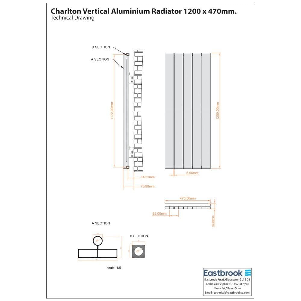 Eastbrook Panel Radiator Eastbrook Charlton Vertical Aluminium Designer Radiator in Matt Anthracite