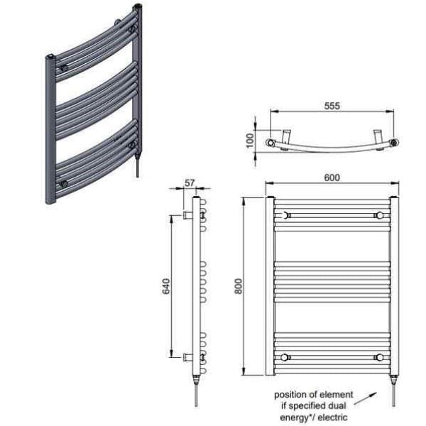 Vogue 800 x 600 / Central Heating Vogue Combes Curved Ladder Towel Rail in Chrome