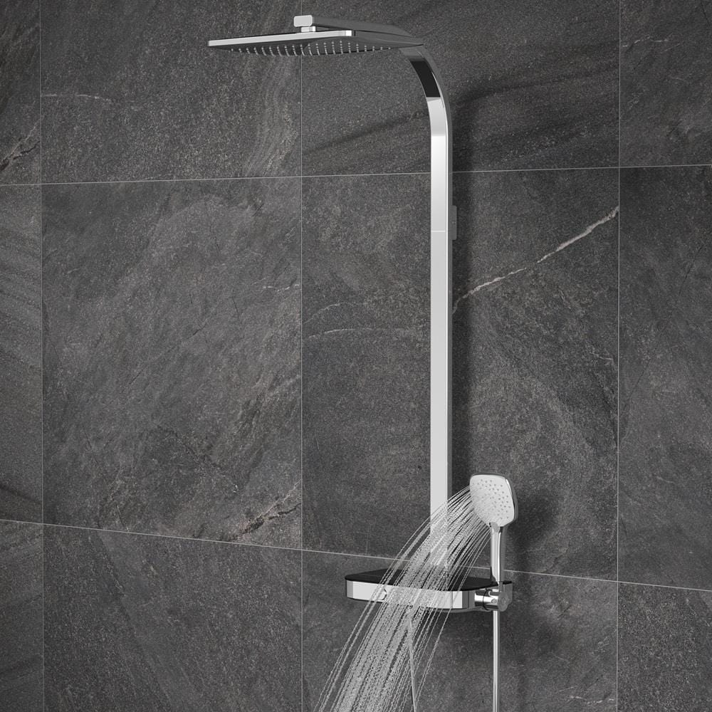 VitrA Exposed Shower Set VitrA Aquaheat Charm Exposed Thermostatic Valve Shower Set with Shelf, 360mm Square Shower Head and Handset
