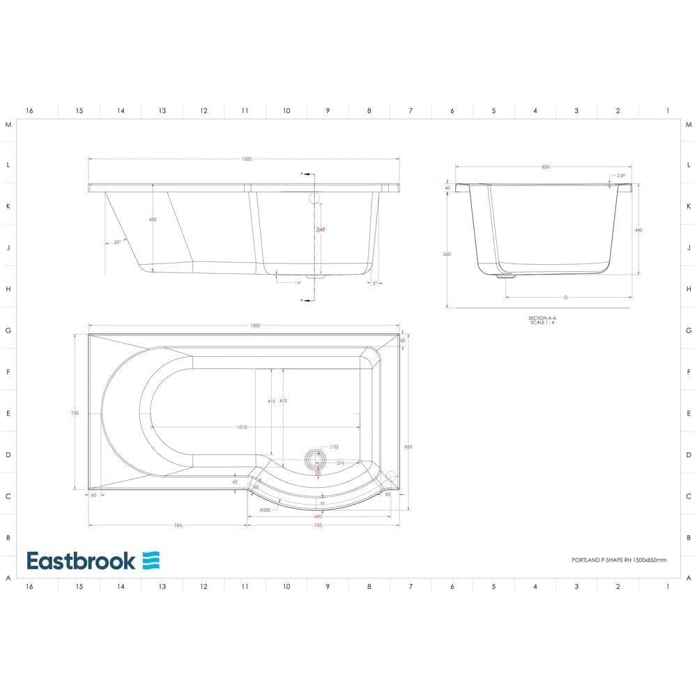 Eastbrook P-Shaped Shower Bath Eastbrook Portland P-Shape Shower Bath