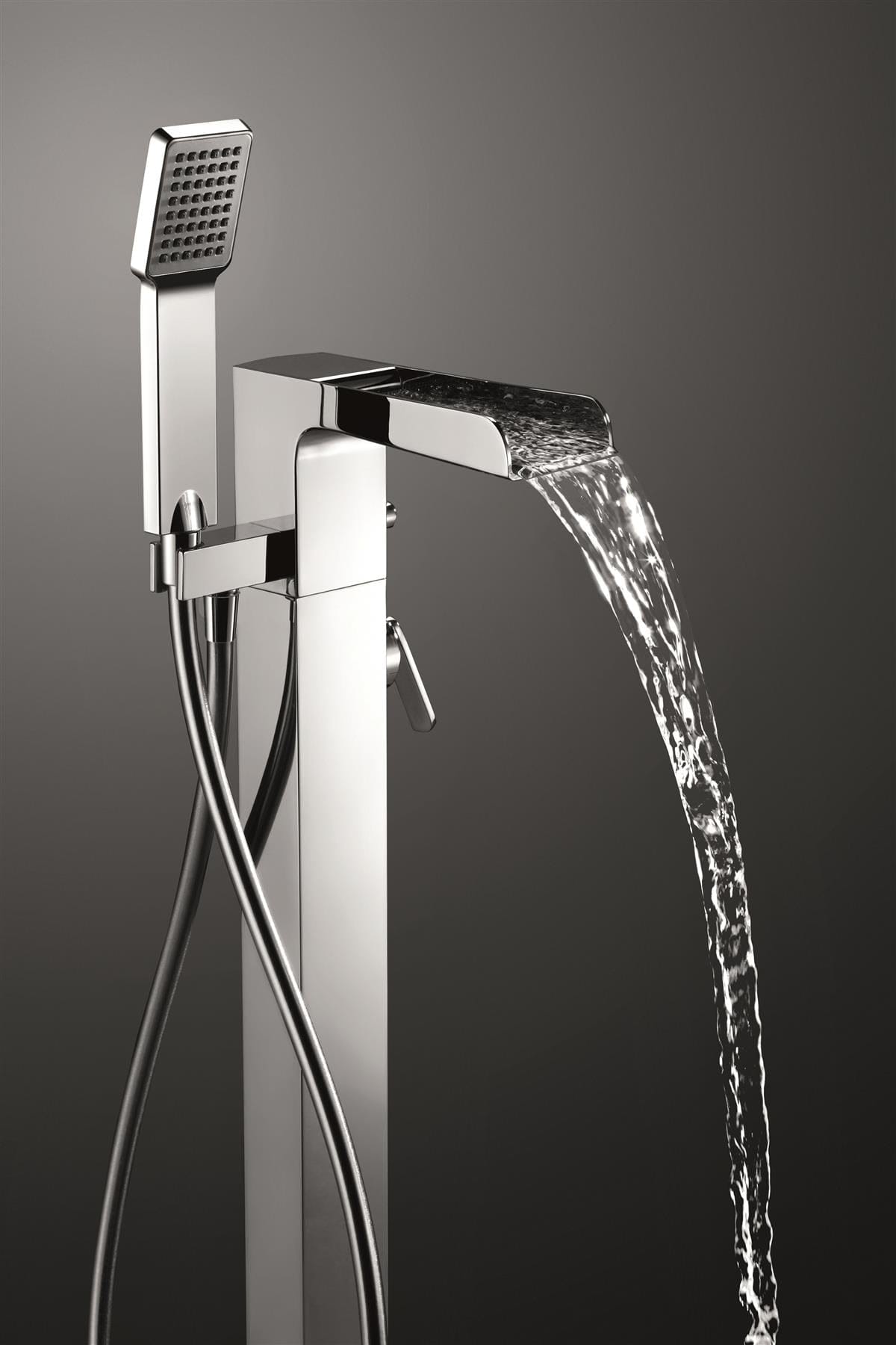 Flova Freestanding Bath Filler Flova Cascade Floor Standing Bath and Shower Mixer with Shower Set in Diamond Chrome