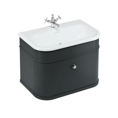 Burlington Wall Mounted Vanity Unit Matt Black / Natural Stone Roll Top Basin - 1 Tap Hole / Chrome Burlington Chalfont 750mm Wall Mounted Single Drawer Vanity Unit with Basin