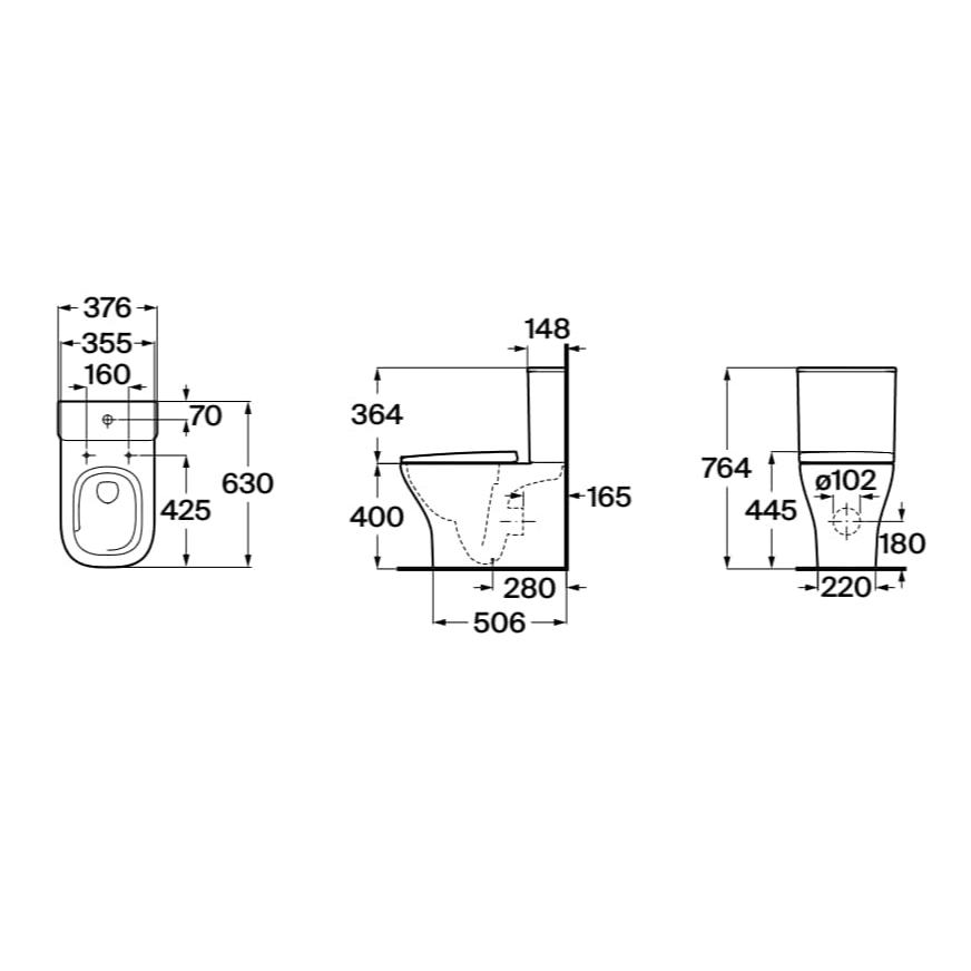 Roca Close Coupled Toilet Roca Optica Compact Close Coupled Back to Wall Rimless Toilet with Soft Close Seat