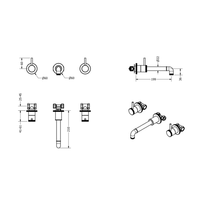 Crosswater Wall Mounted Basin Tap Crosswater MPRO Industrial 3 Hole Wall Mounted Basin Mixer Tap