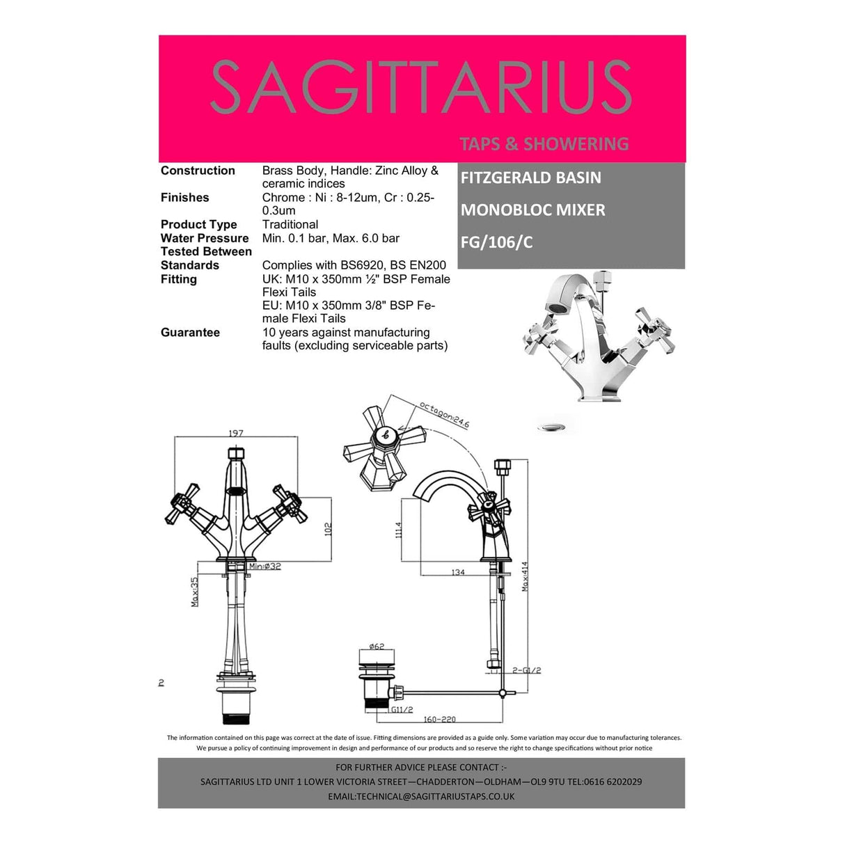Sagittarius Mono Basin Tap Sagittarius Fitzgerald Mono Basin Mixer Tap in Chrome
