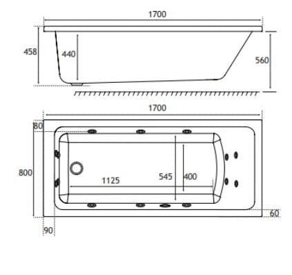 Eastbrook Jacuzzi Whirlpools and Spa Baths Eastbrook Portland Single Ended Beauforte Reinforced Whirlpool Bath - 1700 x 750mm