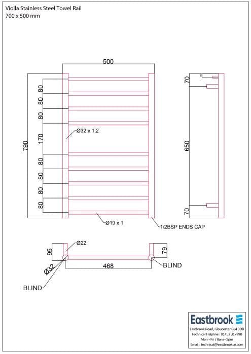 Eastbrook Ladder Rail Eastbrook Violla Straight Vertical Heated Towel Rail