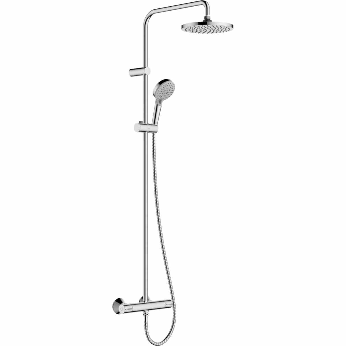 Hansgrohe Exposed Shower Set Hansgrohe Vernis Blend Showerpipe 200 Exposed Thermostatic Shower Set with Fixed Shower Head and Handset in Chrome