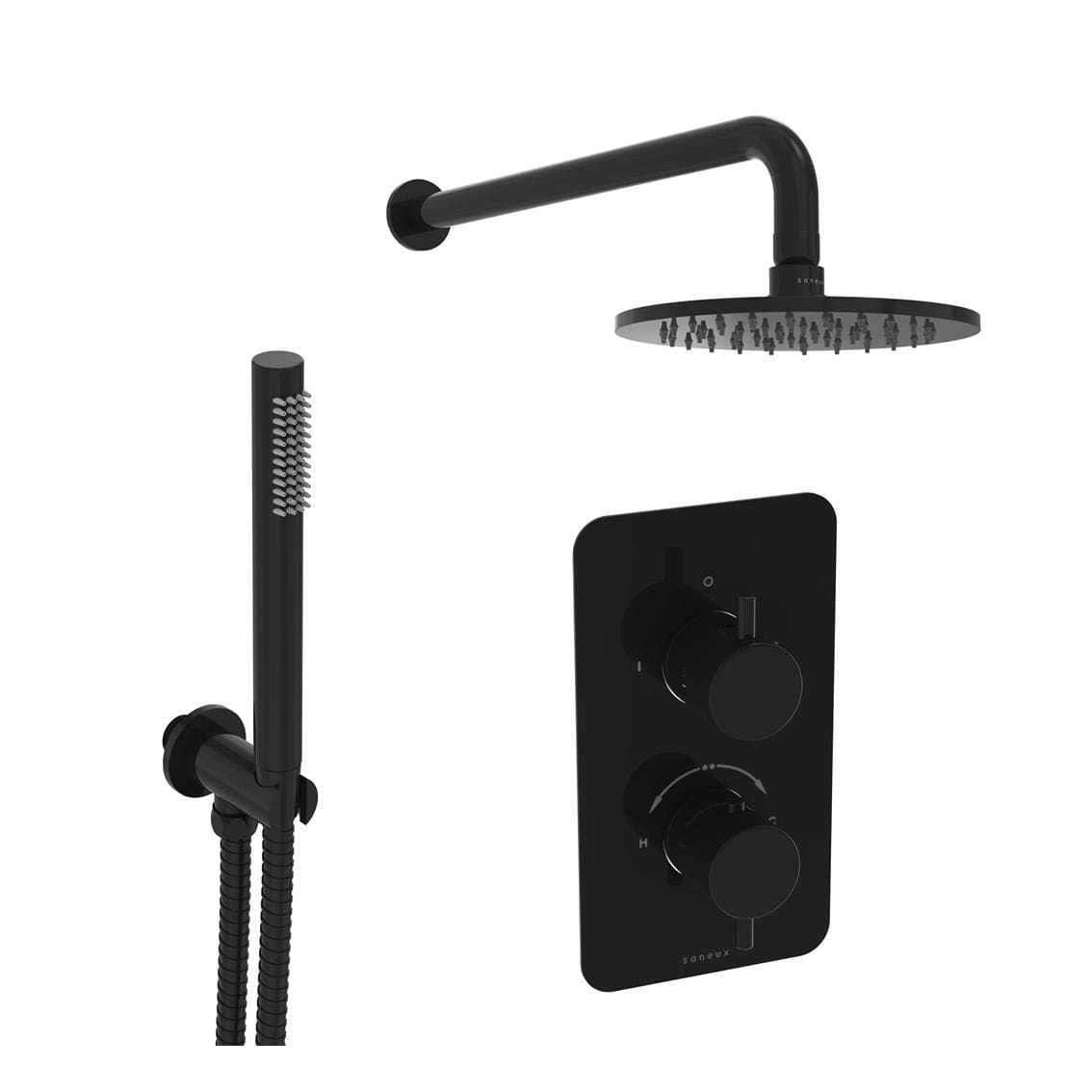 Saneux Concealed Shower Set Satin Black Saneux COS 2 Outlet, 2 Handle Concealed Shower Valve Kit with Pencil Handset and 200mm Shower Head