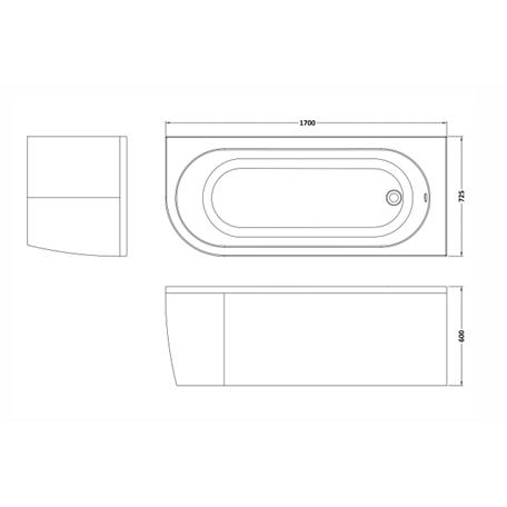 Aquarius Bathrooms Corner Bath Aquarius Lunar Curved Back to Wall Corner Bath with Panel - 1700 x 725mm