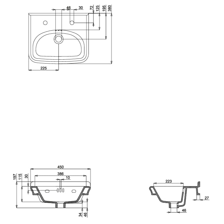 UK Bathroom Store Wall Hung Basin Burlington Guild 450mm Cloakroom Basin with Washstand