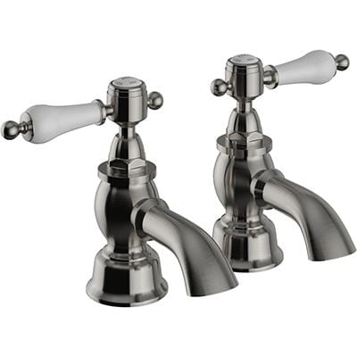 Heritage Pillar Bath Tap Brushed Nickel Heritage Glastonbury Bath Pillar Taps (Pair)
