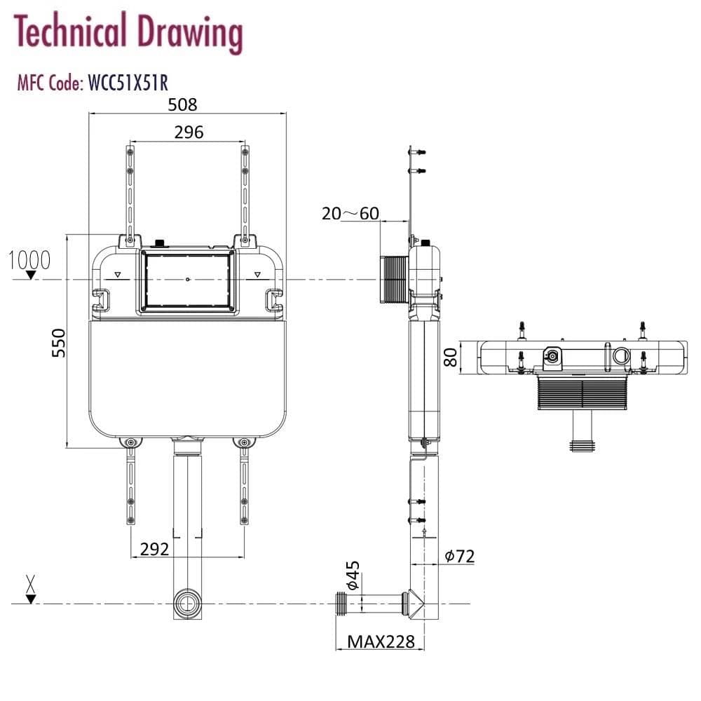 Crosswater Concealed Cistern Crosswater Dual Flush Slimline Concealed Cistern Set with Flush Plate - 508 x 80 x 550mm