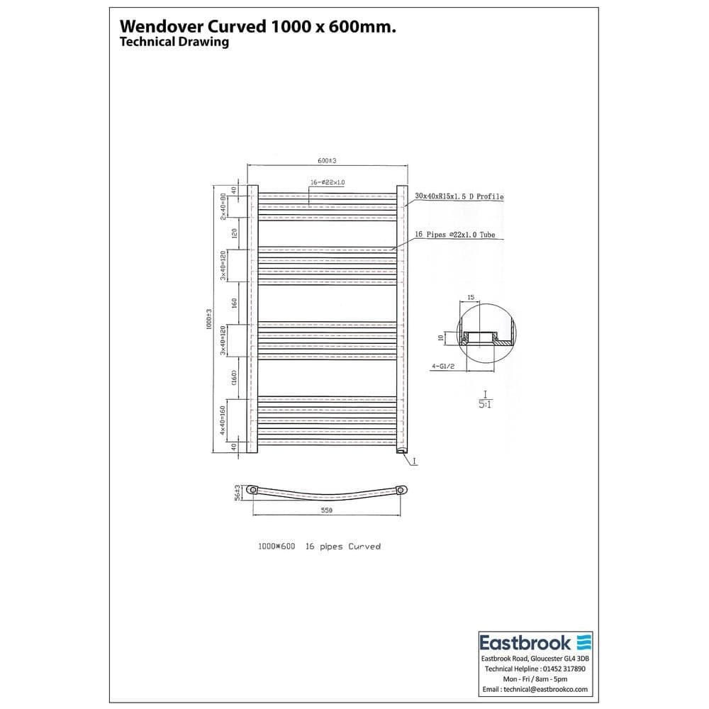 Eastbrook Wendover Curved Vertical Heated Towel Rail in Chrome